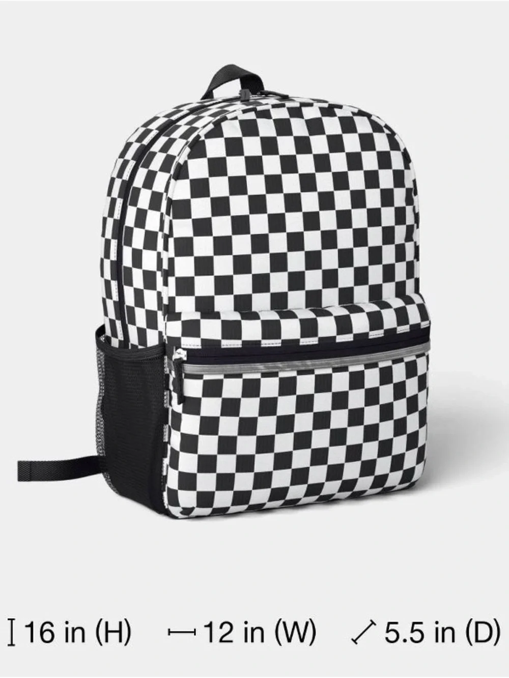 Checkerboard Black & White Lunch Bag Water Bottle Backpack Set Kids Women’s Men